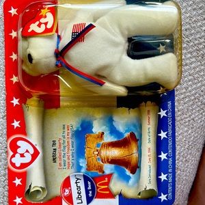 Ty McDonald’s Beanie Baby “Libearty the Bear” 1996 Rate Tag Errors, New